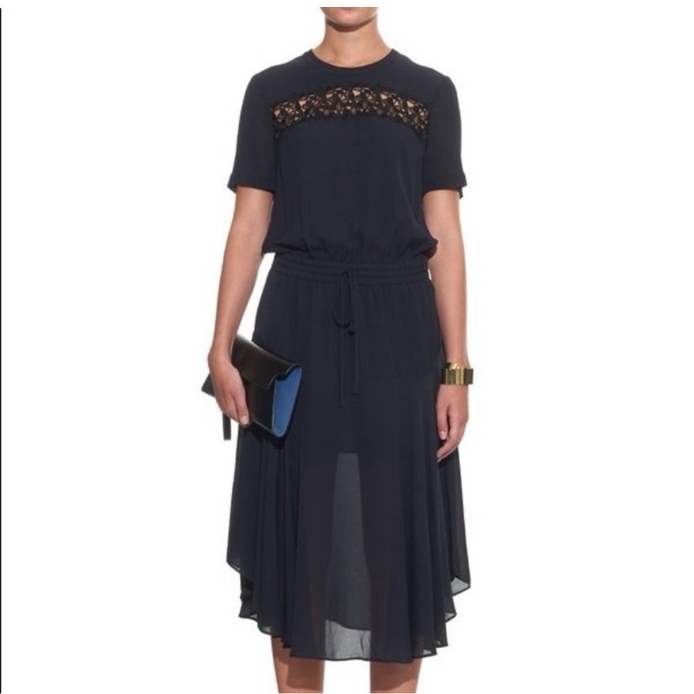 A.L.C. 100% Silk Ardell Lace Panel Sz 6 Chiffon Dress pockets cocktail chic‎